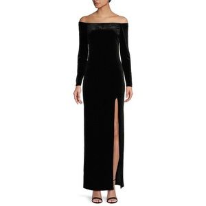 NWT Pear Culture Velvet Long Sleeve Off-The-Shoulder Slim Long Dress
